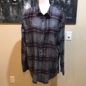 PacSun Gray, Maroon & Black Plaid, Longer Fit, Long Sleeve, Flannel Shirt-XL